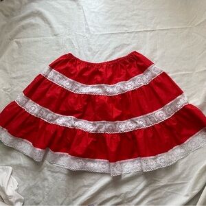 Traditional Red and White Lace Trimmed Mexican Skirt